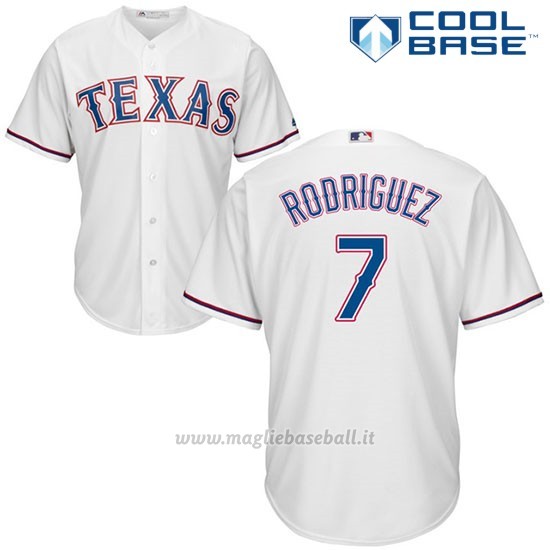 Maglia Baseball Uomo Texas Rangers 7 Pudge Rodriguez Bianco2017 Cool Base